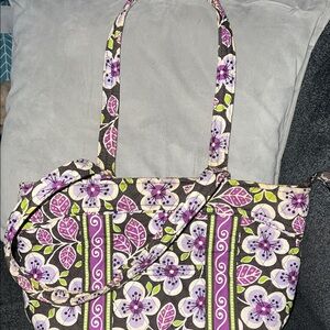 Vera Bradley Brown Floral Patterned Tote Bag With Shades of Purple & Green VGUC